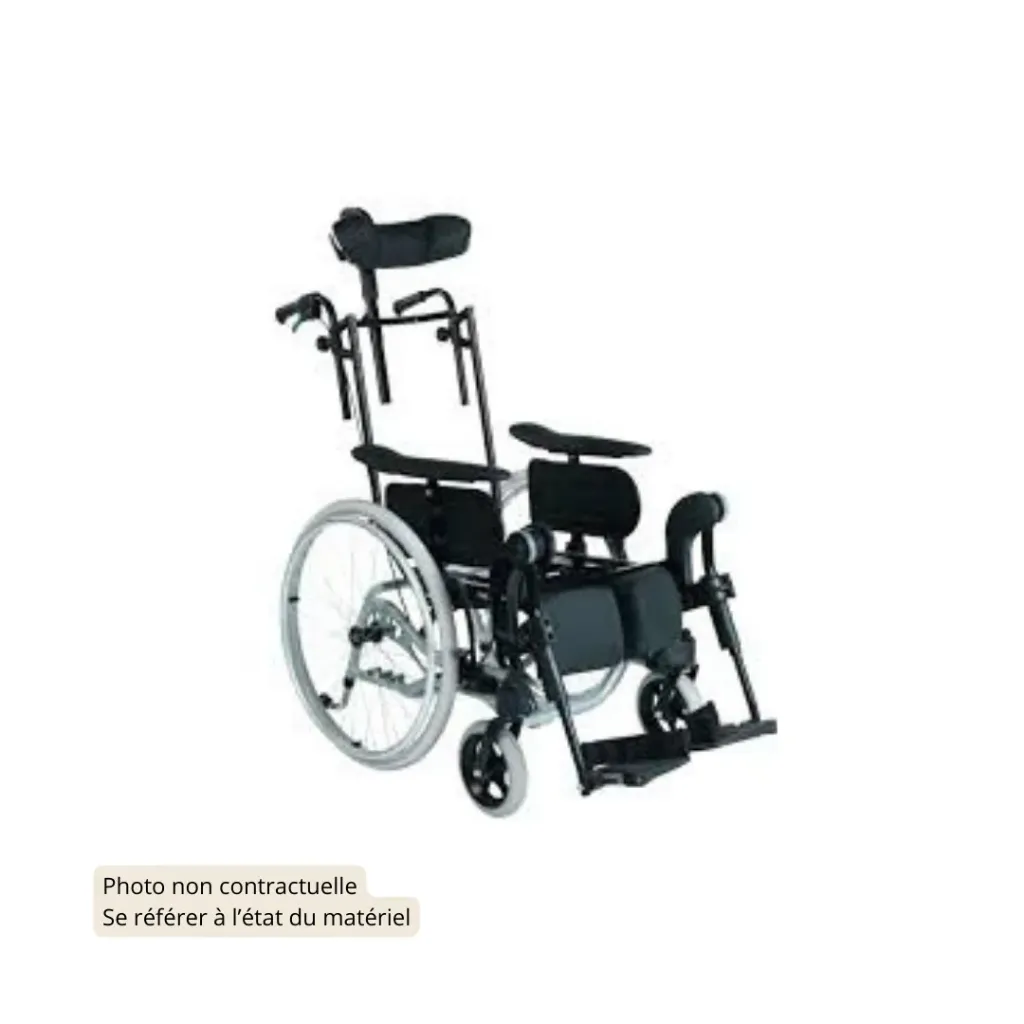 Rea Azalea Base Fauteuil roulant confort BASE (340, Confort, réglable en hauteur, 380, 400, Appui-tête avec réglage latéral et oreillettes réglables, 5,5" (13,97 cm), 16" (40,64 cm), Pneumatique, Bleu Nuit, Très bon état)