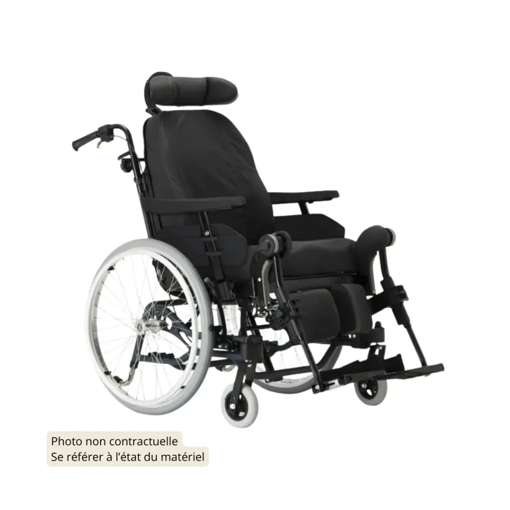 Rea Azalea Fauteuil roulant confort FRMP (390, Confort, réglable en hauteur, 430, 400, Appui-tête avec réglage latéral et oreillettes réglables, 5,5" (13,97 cm), 22" (55,88 cm), Pneumatique, Bleu Nuit, Très bon état)