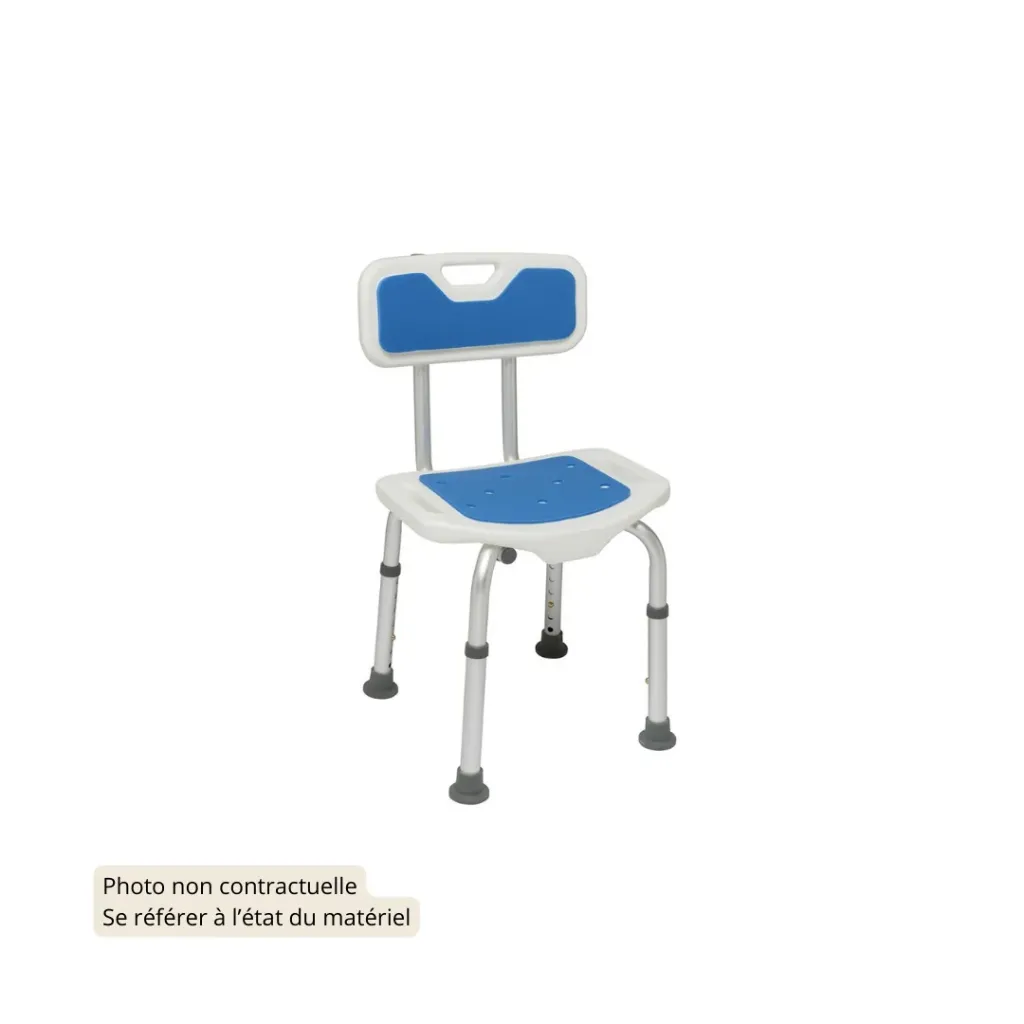 Chaise de douche dossier bleu Chaise de douche fixe (Très bon état)