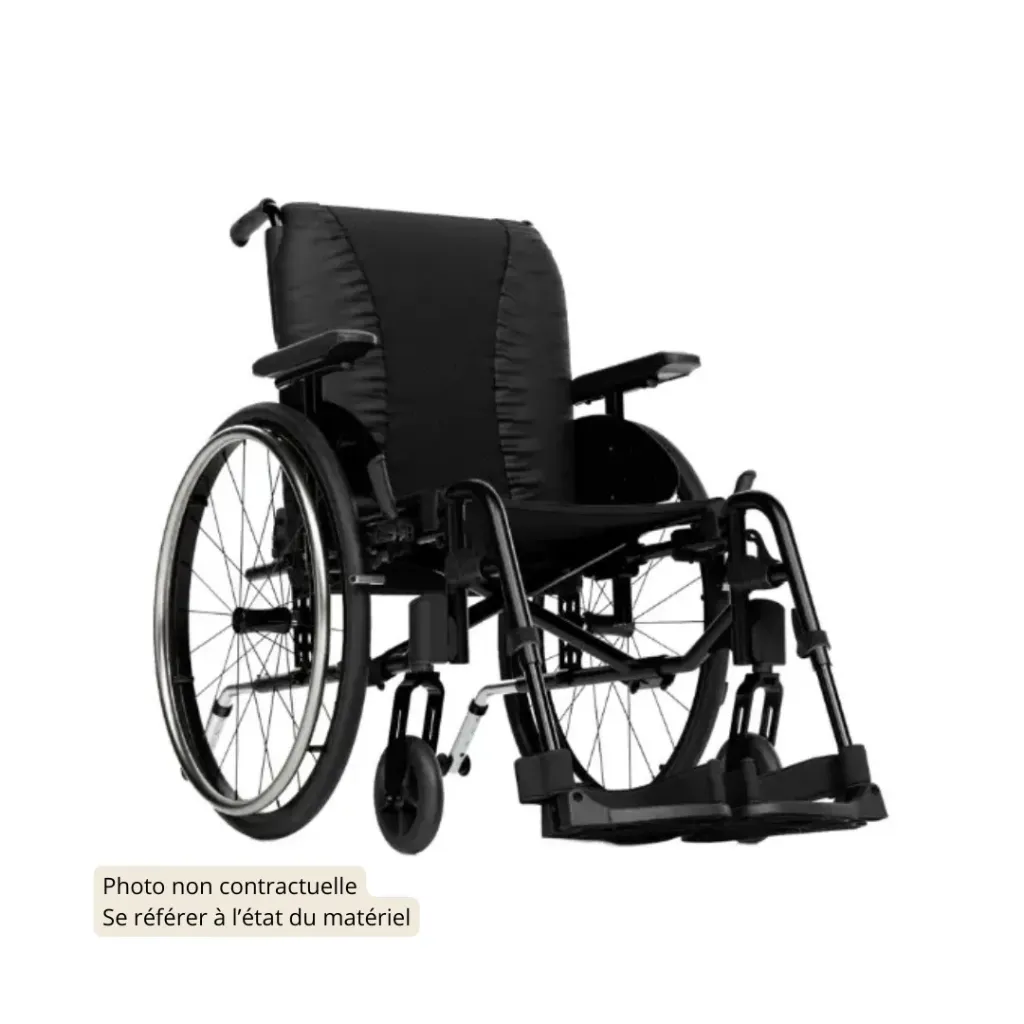 ACTION 3 NG LIGHT Fauteuil roulant manuel FRM (380, Dossier fixe, Garde-boue, 400, Standard, Rembourrée, 1 sangle, nylon noir, 360, 5'' (12,7 cm), 20" (50,8 cm), Active, Pneumatique, Aluminium, Gris Ardoise, Très bon état)