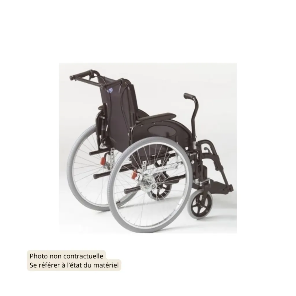 ACTION 4 NG LEVIER PENDULAIRE Fauteuil roulant manuel (380, Dossier fixe, Garde-boue, 400, Standard avec scratch, Rembourrée, pochette arrière, 7 sangles, nylon noir, 460, 5'' (12,7 cm), Pneumatique, Commande à droite, Bleu Pop, Très bon état)
