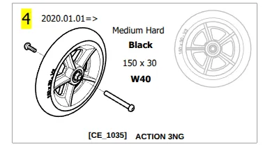 Roue avant Action 2 / 3 / 4 150x30 (6"), semi rigide, bandage noir - SP1663011
