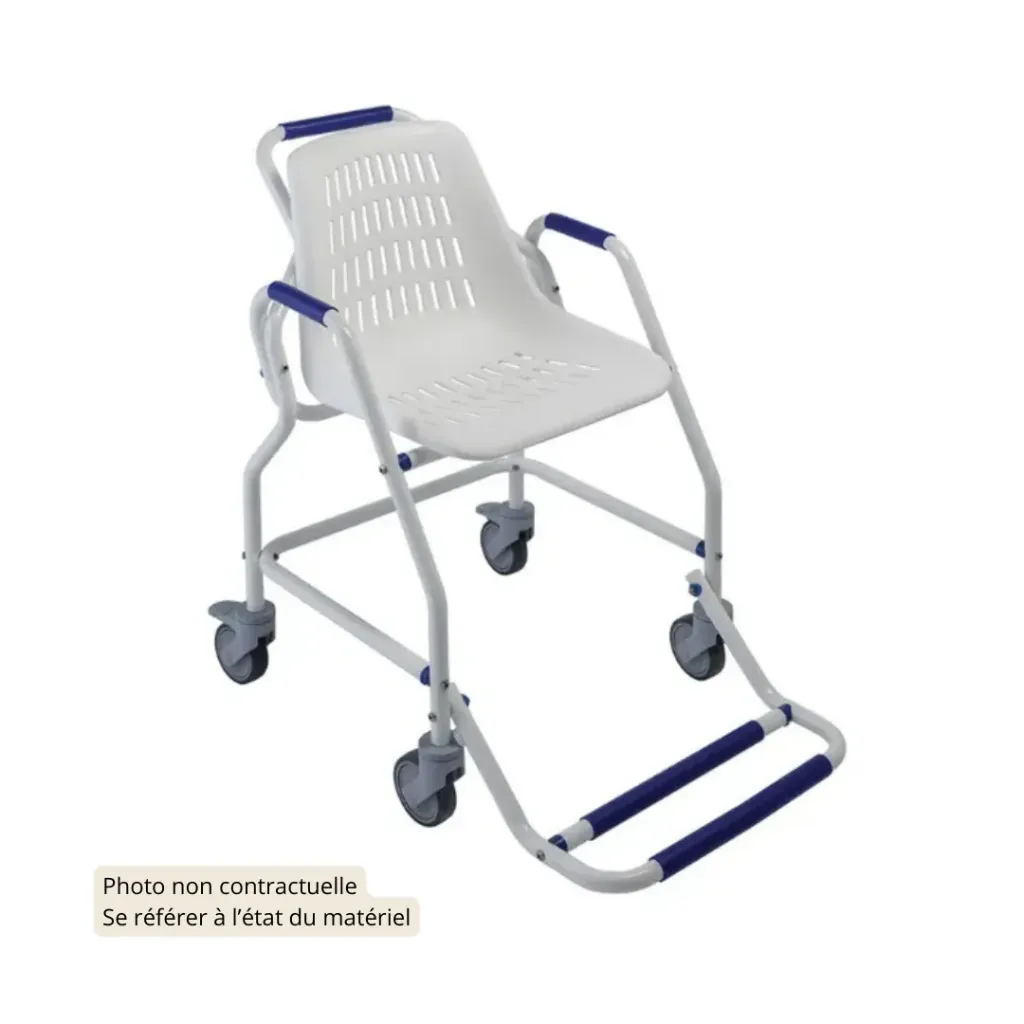 Chaise de douche roulettes + repose pied