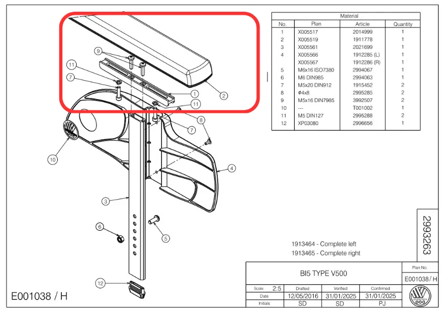 Manchette + kit vis pour accoudoir V500 - BI5