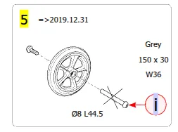Roue avant Action 2 / 3/ 4 150x30 (6"), 5 bâtons, Bandage Gris, sans axe - SP1575148